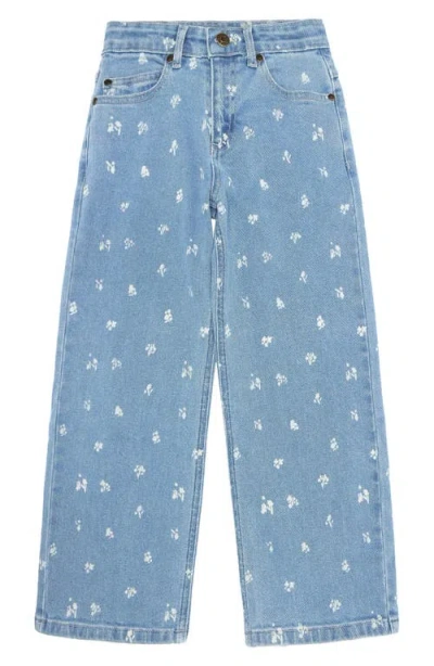 The New Kids' Linnea Print Wide Leg Jeans In Medium Blue Wash