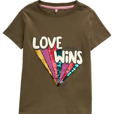 The New Kids' Love Wins Sequin Cotton Graphic T-shirt In Ivy Green