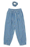 The New Kids' Nally Carrot Gingham Pants & Scrunchie Set In Blue