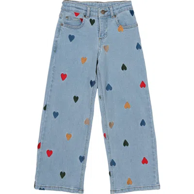 The New Kids' Nedda Wide Leg Jeans In Light Blue Denim Embroidery