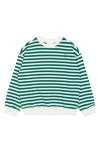 The New Kids' Nero Stripe Organic Cotton Crewneck Sweatshirt In Green