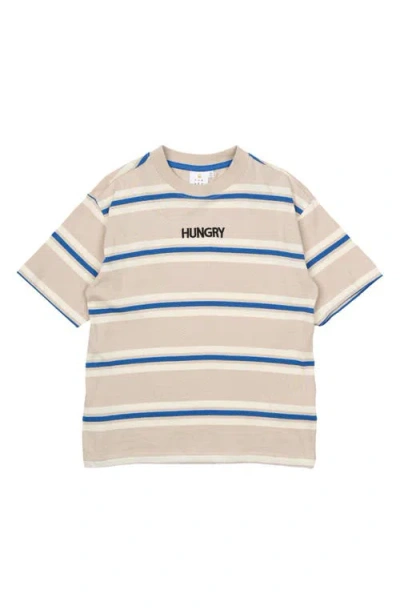 The New Kids' Nicky Oversize Stripe Organic Cotton T-shirt In Feather Gray Striped