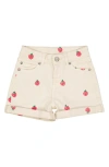 THE NEW THE NEW KIDS' RASPBERRY EMBROIDERED COTTON DENIM SHORTS