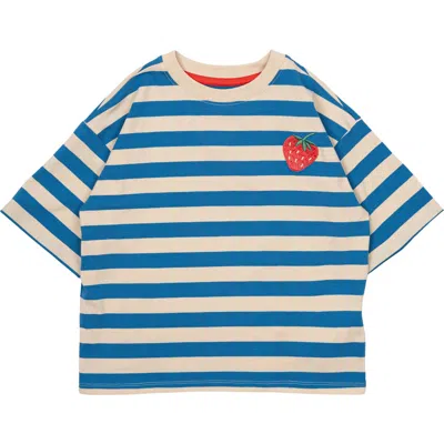 The New Kids' Stripe Strawberry Embroidered Organic Cotton T-shirt In White Swan Striped