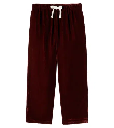 The New Society Kids' Abril Velour Pants In Burgundy