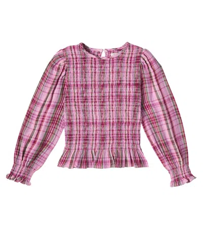 The New Society Kids' Adriana Checked Shirred Cotton Top In Multi