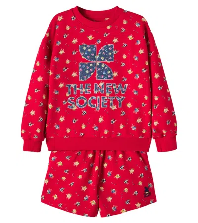 The New Society Kids' Amapola Cotton Sweatshirt And Shorts Set In Red