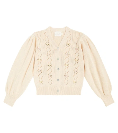 The New Society Kids' Ambrose Pointelle Cotton Cardigan In Beige