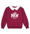 The New Society Angela Logo Cotton Jersey Polo Sweater In Burgundy