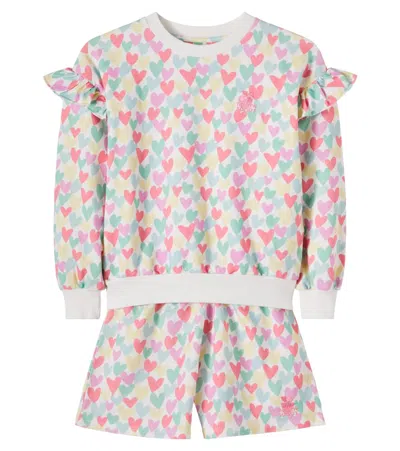 The New Society Kids' Anis Printed Cotton-blend Sweatshirt And Shorts Set In Pink
