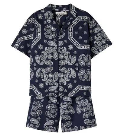 The New Society Kids' Aster Paisley Cotton Bowling Shirt And Shorts Set In Blue