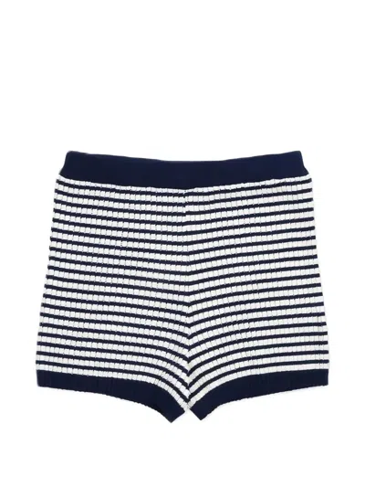 The New Society Kids' Azalea Stripe-pattern Ribbed-knit Shorts In Blue