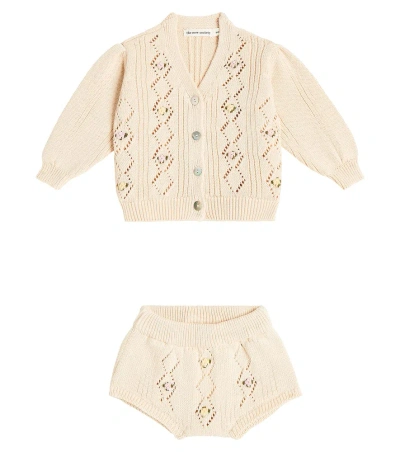 The New Society Baby Ambrose Cotton Cardigan And Bloomers Set In Beige