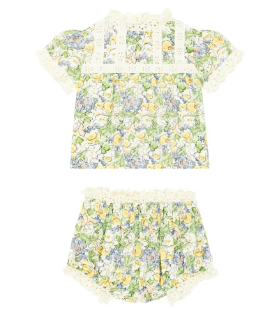 The New Society Baby Beverly Linen Top And Bloomers Set In Multicoloured