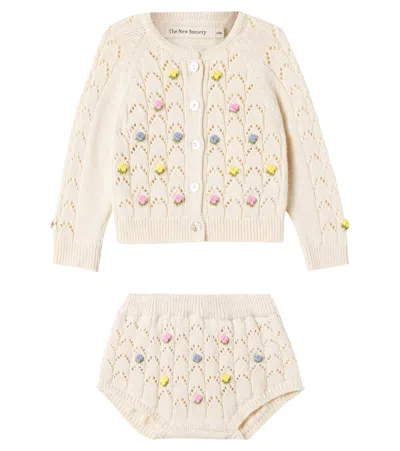 The New Society Baby Canea Cotton Cardigan And Bloomers Set In Macadamia