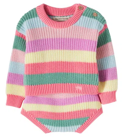 The New Society Baby Canela Striped Cotton Sweater And Shorts Set In Multi