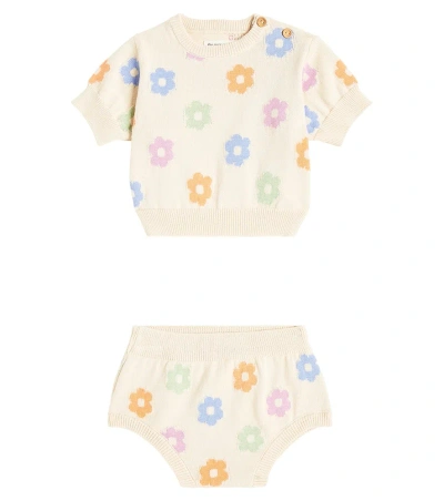 The New Society Baby Kent Cotton T-shirt And Bloomers Set In Beige