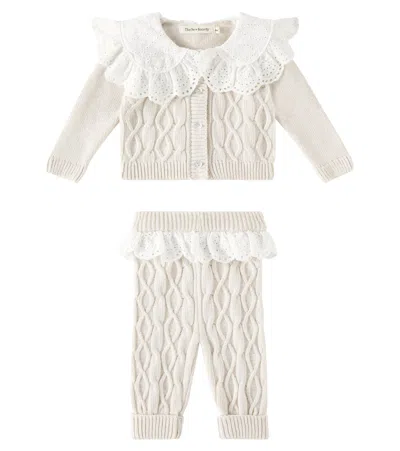 The New Society Baby Reykjavík Cable-knit Cardigan And Pants Set In Vanilla Cream