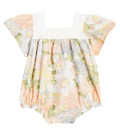 The New Society Baby Silver Floral Cotton Playsuit In Multicolor