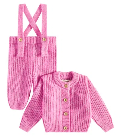 The New Society Baby Tampere Cardigan And Pants Set In Pink