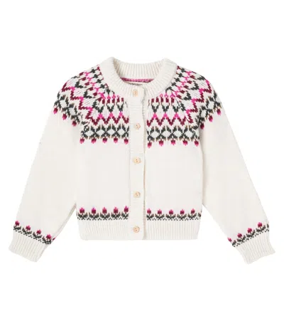 The New Society Kids' Baby Wendy Floral Jacquard Cardigan In Neutral