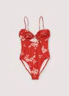 The New Society Beach Flower One Piece In Red