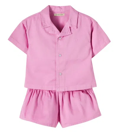 The New Society Kids' Bellis Denim Shirt And Shorts Set In Pink