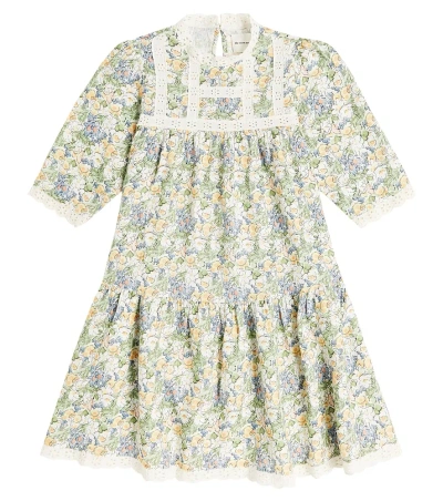 The New Society Kids' Beverly Lace-trimmed Floral Linen Dress In Multicolor