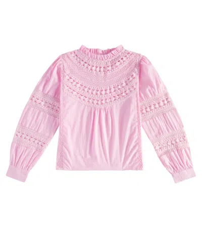 The New Society Kids' Broderie Anglaise Cotton Blouse In Pink