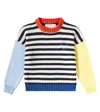 The New Society Calli Striped Cotton Sweater In Navy