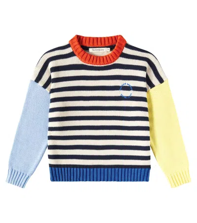 The New Society Kids' Calli Striped Cotton Sweater In Navy