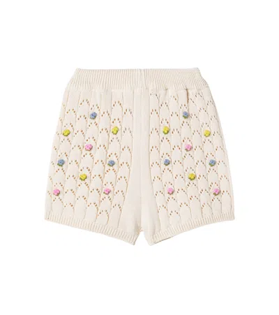 The New Society Kids' Canea Embroidered Cotton Shorts In Macadamia