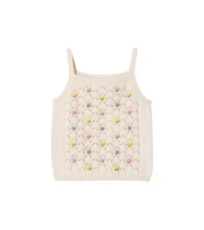 The New Society Kids' Canea Embroidered Cotton Top In Macadamia