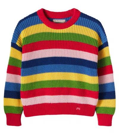 The New Society Kids' Canela Striped Cotton Sweater In Animal Print