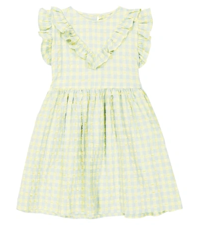 The New Society Kids' Canyon Checked Cotton-blend Dress In Yellow Check