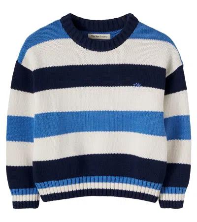 The New Society Kids' Celosia Striped Cotton Sweater In Blue