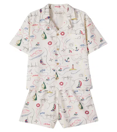 The New Society Kids' Clove Printed Cotton Shirt And Shorts Set In Neutral