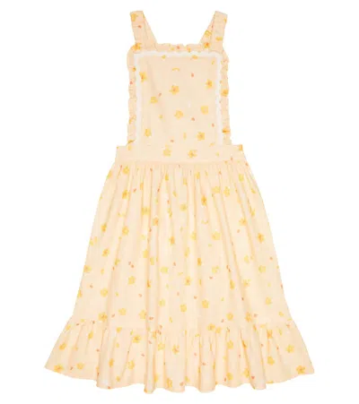 The New Society Kids' Cotton And Linen Dress In Limoncello Fiore Print