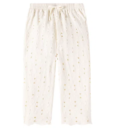 The New Society Kids' Creta Embroidered Cotton-blend Pants In Macadamia