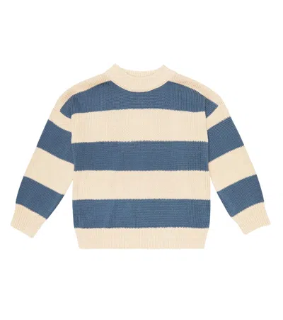 The New Society Kids' Emanuelle Striped Cotton Sweater In Nocce Di Cocco & Nebbia