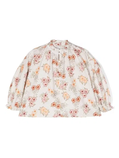 The New Society Kids' Floral-print Blouse In Neutrals