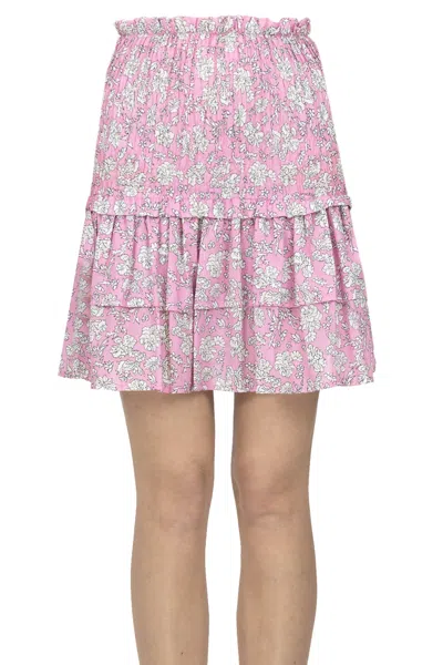 The New Society Flower Print Mini Skirt In Pink