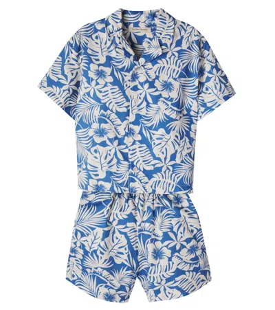 The New Society Kids' Garden Printed Cotton Shirt And Shorts Set In Blue