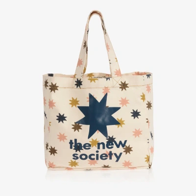 The New Society Kids' Girls Ivory Stars Canvas Bag (36cm) In Orange