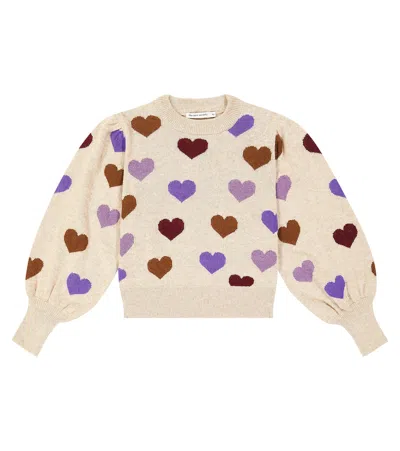 The New Society Kids' Hearts Intarsia Wool-blend Sweater In Purple