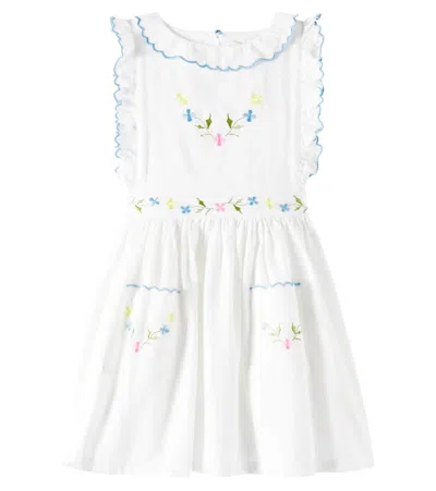 The New Society Kids' Hermione Embroidered Cotton Baize Dress In Coconut