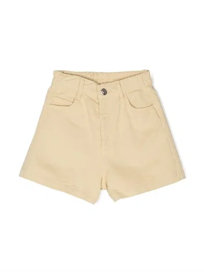 The New Society Kids' High-waist Cotton Shorts In Yellow