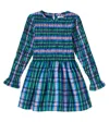 The New Society Lidia Plaid Shirred Dress In Multi