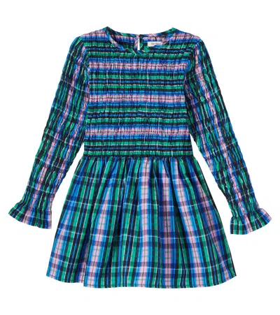 The New Society Kids' Lidia Plaid Shirred Dress In Multi