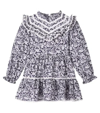 The New Society Kids' Lilth Floral Cotton Dress In Blue